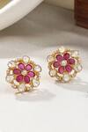 Shop_Kicky & Perky_Gold Plated Stones Floral Stud Earrings _at_Aza_Fashions