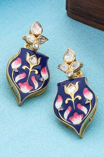 Shop_Kicky & Perky_Purple Floral Stone Embellished Dangler Earrings _at_Aza_Fashions