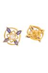 Shop_Kicky & Perky_Gold Plated Stones Geometric Floral Motif Stud Earrings _Online_at_Aza_Fashions