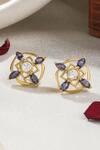 Shop_Kicky & Perky_Gold Plated Stones Geometric Floral Motif Stud Earrings _at_Aza_Fashions