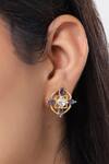 Buy_Kicky & Perky_Gold Plated Stones Geometric Floral Motif Stud Earrings _at_Aza_Fashions