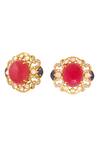 Shop_Kicky & Perky_Gold Plated Stones Geometric Cutwork Stud Earrings _Online_at_Aza_Fashions