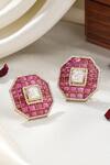 Shop_Kicky & Perky_Gold Plated Stone Hexagon Shaped Stud Earrings _at_Aza_Fashions
