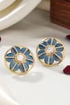 Shop_Kicky & Perky_Gold Plated Stones Flower Cutwork Stud Earrings _at_Aza_Fashions