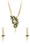 Kicky & Perky_Gold Plated Stones, Beads Floral Pendant Necklace And Earring Set _at_Aza_Fashions