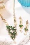 Shop_Kicky & Perky_Gold Plated Stones, Beads Floral Pendant Necklace And Earring Set _at_Aza_Fashions