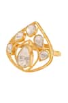 Shop_Kicky & Perky_Gold Plated Stones Embellished Cutwork Ring _Online_at_Aza_Fashions