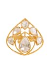 Kicky & Perky_Gold Plated Stones Embellished Cutwork Ring _at_Aza_Fashions