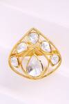 Shop_Kicky & Perky_Gold Plated Stones Embellished Cutwork Ring _at_Aza_Fashions