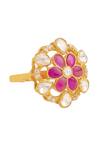 Shop_Kicky & Perky_Gold Plated Stones Floral Cutwork Ring _Online_at_Aza_Fashions