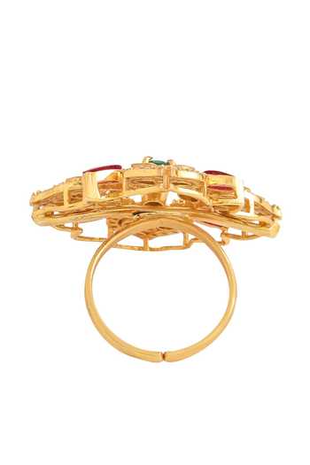Buy_Kicky & Perky_Gold Plated Stones Floral Cutwork Ring _Online_at_Aza_Fashions