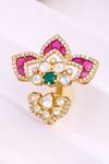Shop_Kicky & Perky_Gold Plated Stones Embellished Flower Petal Ring _at_Aza_Fashions