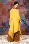 Buy_HOUSE OF SUPRIYA_Yellow Satin Chiffon Embroidery Floral Vine V Neck Kurta Set _at_Aza_Fashions