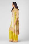 Basanti - Kapde Aur Koffee_Green Muslin Embellished Sequin Floral Work Asymmetric Kaftan And Flared Pant _Online_at_Aza_Fashions