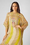 Buy_Basanti - Kapde Aur Koffee_Green Muslin Embellished Sequin Floral Work Asymmetric Kaftan And Flared Pant _Online_at_Aza_Fashions