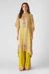 Buy_Basanti - Kapde Aur Koffee_Green Muslin Embellished Sequin Floral Work Asymmetric Kaftan And Flared Pant _at_Aza_Fashions