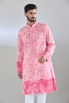 Buy_Arihant Rai Sinha_Pink Chanderi Printed Batik Deep Kurta _at_Aza_Fashions