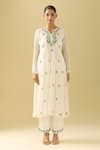 Samyukta Singhania_White Georgette Sequins, Beads, Embroidery Button-down Floral Anarkali Set _at_Aza_Fashions