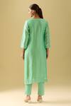 Shop_Samyukta Singhania_Green Chanderi Embroidery V-neck Floral Thread Kurta Set_at_Aza_Fashions