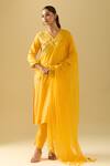 Shop Samyukta Singhania Yellow Chanderi Cut Work, Sequins V-neck Botanical Embroidered Kurta Set Online at Aza Fashions Shop_Samyukta Singhania_Yellow Chanderi Cut Work, Sequins V-neck Botanical Embroidered Kurta Set_Online_at_Aza_Fashions