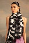 Modarta_White Lace Embellished Animal Print Shawl _at_Aza_Fashions