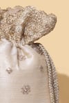 AMYRA_Beige Crochet Zari Crystal Tassel Potli Bag _Online_at_Aza_Fashions