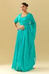 Buy Samyukta Singhania Blue Georgette Pearls, Embroidery Asymmetric Turquoise Lehenga Set at Aza Fashions Buy_Samyukta Singhania_Blue Georgette Pearls, Embroidery Asymmetric Turquoise Lehenga Set_at_Aza_Fashions