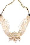 Shop_MINAKI_White Pearls, Stones Kundan Choker And Earring Set _Online_at_Aza_Fashions