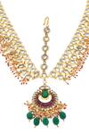 MINAKI_Green Emerald And Ruby Kundan Mathapatti _Online_at_Aza_Fashions