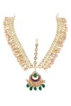 Shop_MINAKI_Green Emerald And Ruby Kundan Mathapatti _at_Aza_Fashions