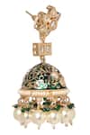 MINAKI_Green Pearls, Stones, Metallic Thread, Zari Kundan Meenakari Jhumkas With Drops _Online_at_Aza_Fashions