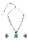 Shop Minaki Green Crystals, Cut Work Cubic Zirconia Scalloped Necklace Set at Aza Fashions Shop_Minaki_Green Crystals, Cut Work Cubic Zirconia Scalloped Necklace Set_at_Aza_Fashions