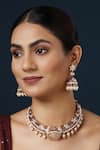 Buy_Minaki_Red Pearls, Stones, Metallic Thread Kundan Meenakari Choker And Earring Set _at_Aza_Fashions