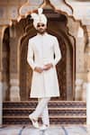 Buy_Arihant Rai Sinha_Cream Chanderi, Silk Embroidery, Sequins Ditsy Bloom Sherwani Set _at_Aza_Fashions