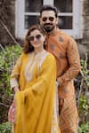 Sheetal Batra_Yellow Kurta  Pure Silk Chanderi Embroidered Gota Applique Kashmiri Tilla Set _Online