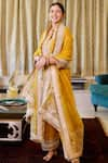 Sheetal Batra_Yellow Kurta  Pure Silk Chanderi Embroidered Gota Applique Kashmiri Tilla Set 