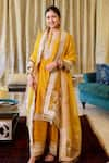 Sheetal Batra_Yellow Kurta  Pure Silk Chanderi Embroidered Gota Applique Kashmiri Tilla Set 