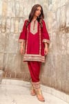 Buy_Sheetal Batra_Red Kurta Silk Chanderi Embroidered Thread Round Mehak Floral Salwar Set _at_Aza_Fashions