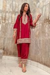 Buy_Sheetal Batra_Red Kurta Silk Chanderi Embroidered Thread Round Mehak Floral Salwar Set 