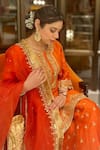 Shop_Sheetal Batra_Orange Kurta And Sharara Silk Chanderi Embroidered Mishika Paisley Butti Set 