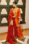 Sheetal Batra_Orange Kurta And Sharara Silk Chanderi Embroidered Mishika Paisley Butti Set 