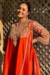 Buy_Sheetal Batra_Orange Chauga Kurta And Dupatta  Silk Chanderi Embroidery Aiman Salwar Set _at_Aza_Fashions