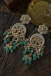 Shop_Paisley Pop_Green Lace, Stones, Studs Kundan And Onyx Phool Drop Earrings _at_Aza_Fashions