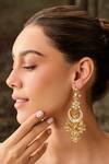 Paisley Pop_Green Pearls, Gota Patti, Stones Gold Plated Kundan Chandbali Earrings _Online_at_Aza_Fashions