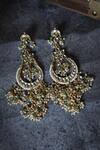 Shop_Paisley Pop_Green Pearls, Gota Patti, Stones Gold Plated Kundan Chandbali Earrings _at_Aza_Fashions