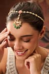 Buy_Paisley Pop_Green Pearls, Lace, Stones, Zari Crescent Kundan Mathapatti _at_Aza_Fashions