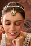 Paisley Pop_Green Pearls, Lace, Stones, Zari Crescent Kundan Mathapatti _Online_at_Aza_Fashions