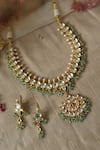 Shop_Paisley Pop_Green Pearls Onyx Embellished Necklace Set _at_Aza_Fashions