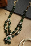 Paisley Pop_Green Polki And Natural Stone Necklace _Online_at_Aza_Fashions