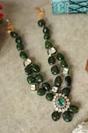 Shop_Paisley Pop_Green Polki And Natural Stone Necklace _at_Aza_Fashions